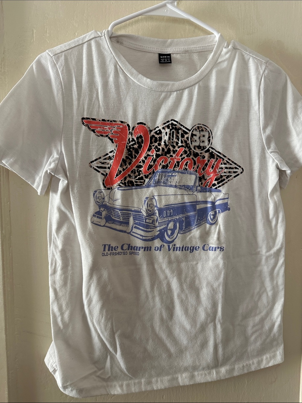 SHEIN White Graphic 'Victory' Vintage Car Tee - Men's